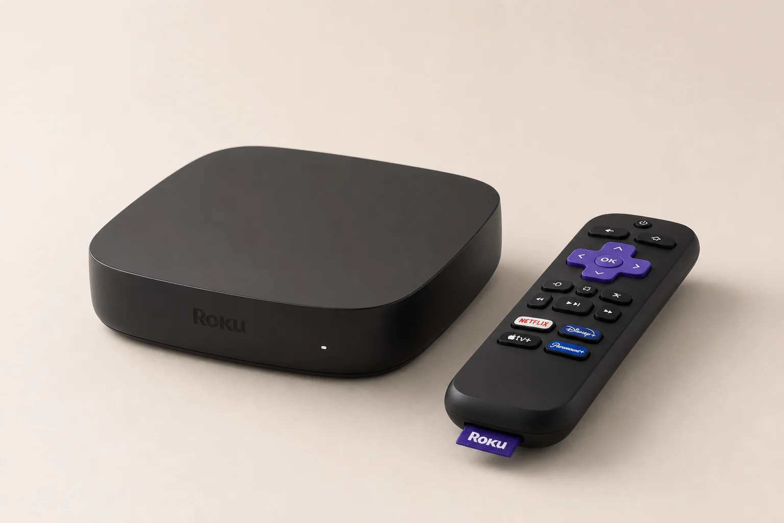 Five streaming devices arranged in descending order on concrete surface