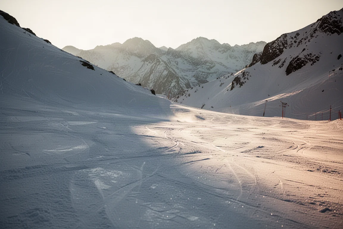 Vue à plat du matériel de snowboard sur un banc en bois dans une station de ski