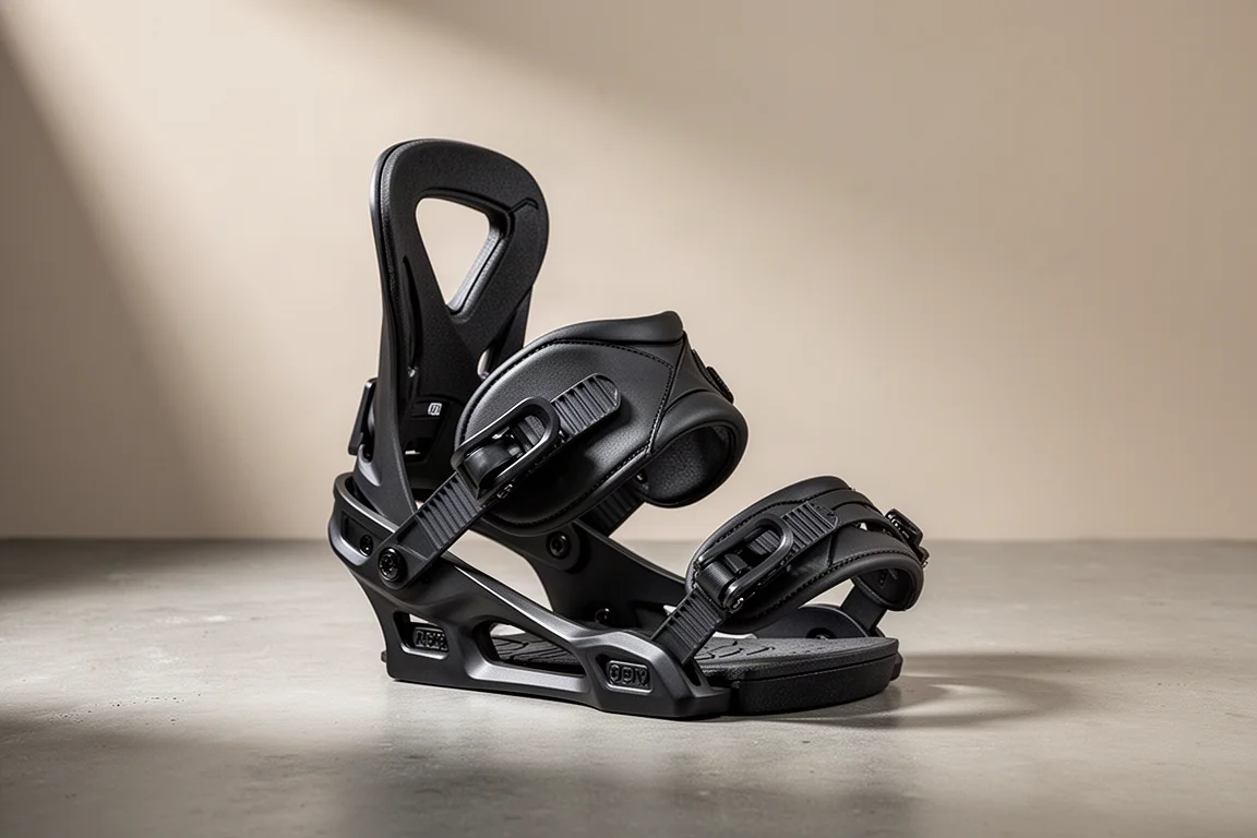 Wiązanie snowboardowe Rome 390 Boss freestyle pokazane pod kątem trzech czwartych na betonie