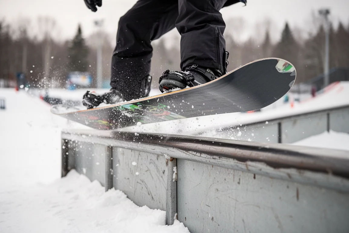 Snowboarderka odbijająca się od naturalnego side hitu obok trasy