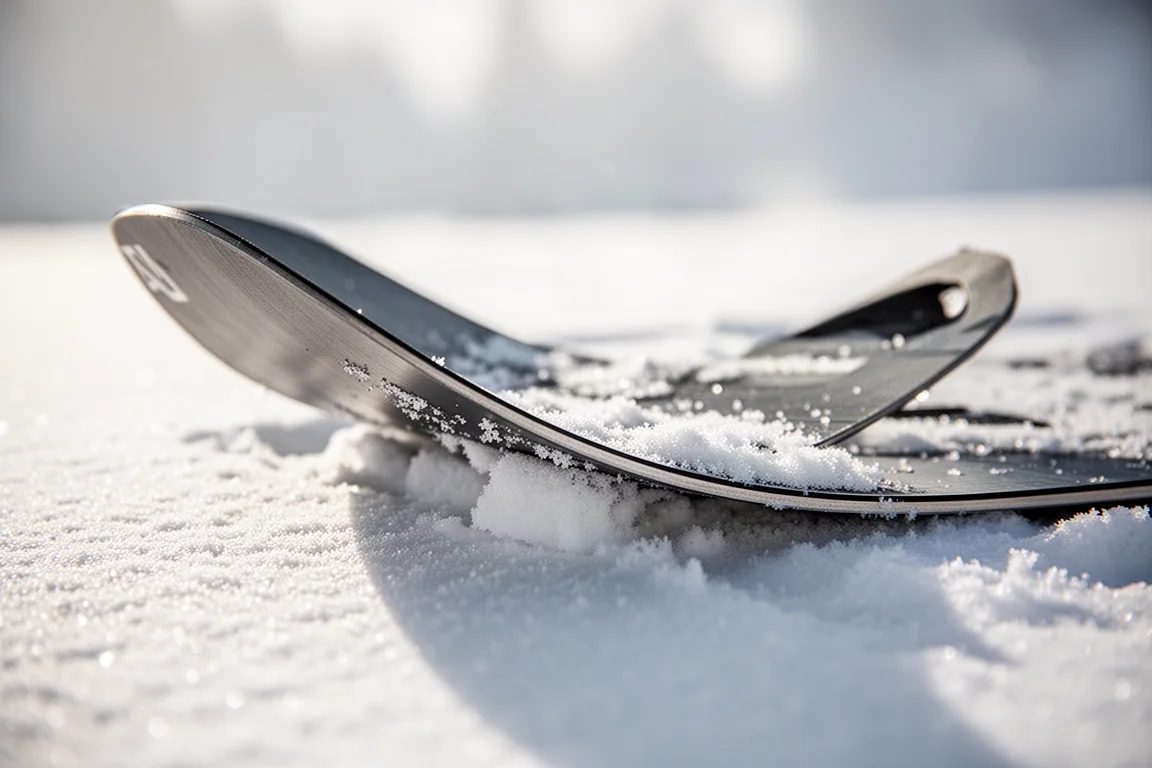 Snowboardzista dociskający tail deski na railu w parku