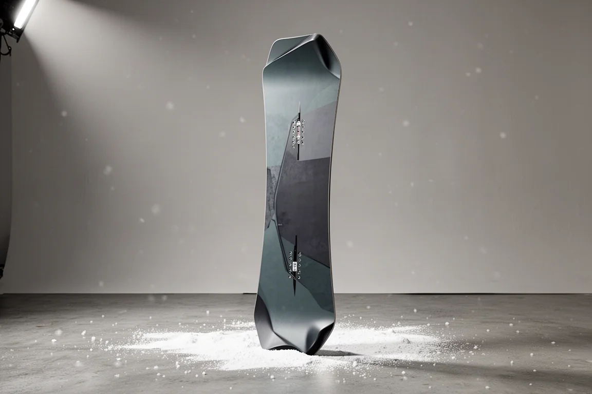 Snowboard Rome Boneless in piedi che mostra il camber e la modellazione 3D delle punte