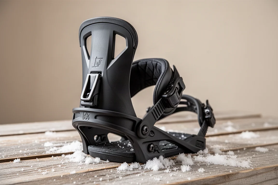 Regulowany highback wiązania snowboardowego z elementem pochylenia do przodu i śrubą obrotu