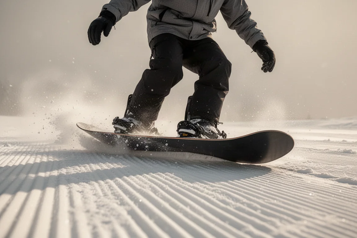 Rider appuyant sur le carre avant avec le poids déplacé vers l'intérieur de la planche