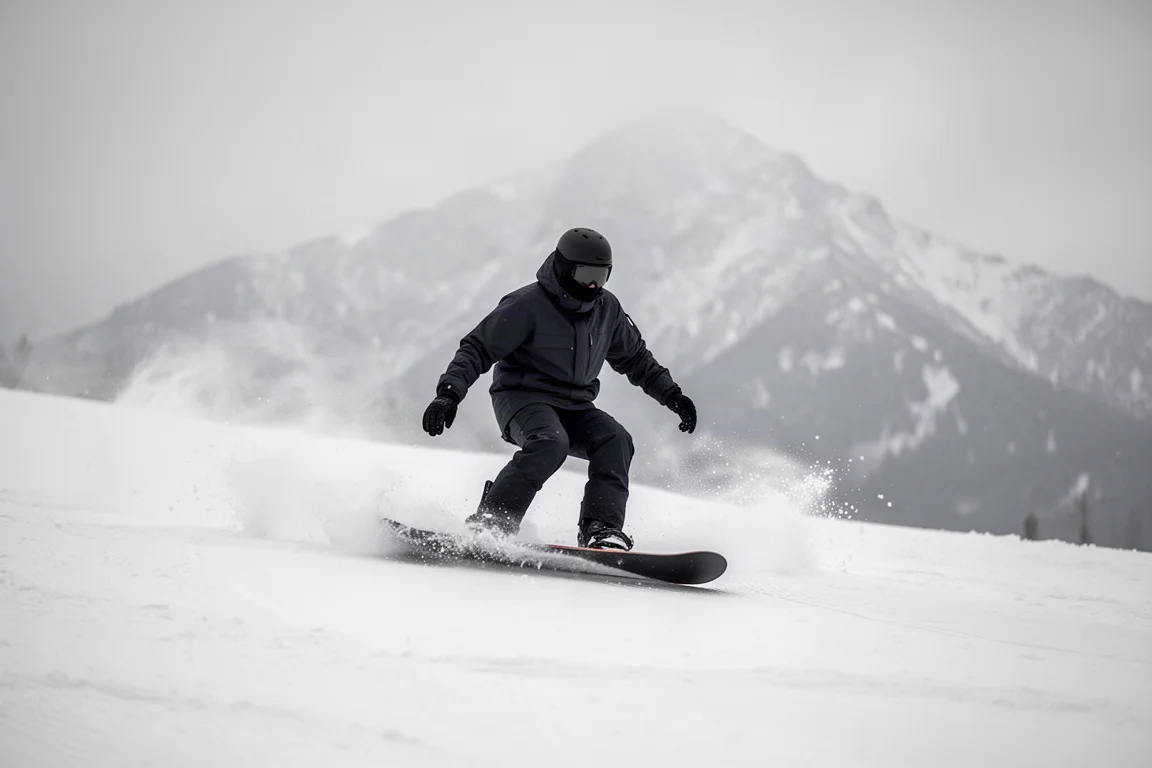 Snowboarder hält eine Presse auf einer Park-Rail