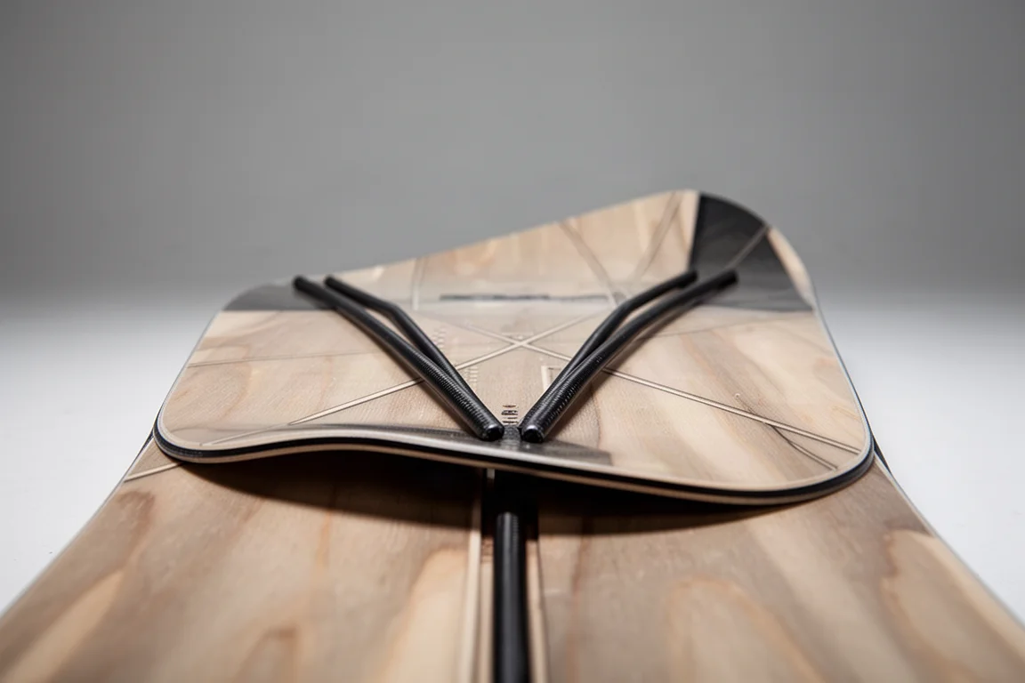Im Nose eines Snowboard-Decks sichtbare Carbonstange