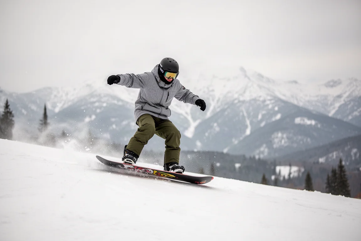 Snowboarder holding a nose butter through soft fresh snow