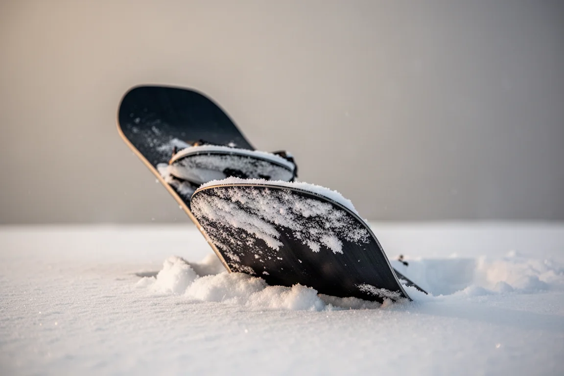 Snowboarder carving through slushy spring snow on a mellow run