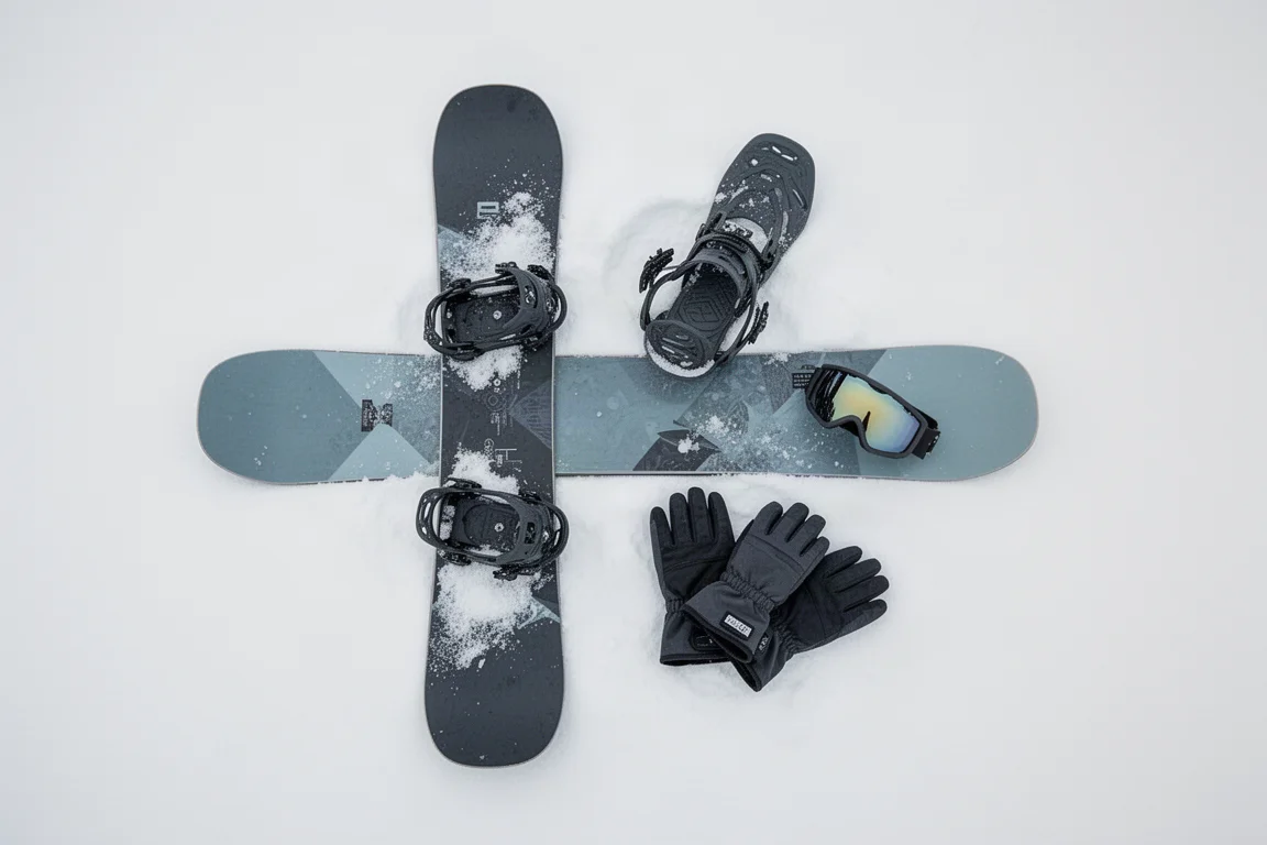 Snowboarder zieht bei Sonnenaufgang eine tiefe Carve-Schwungkante über frisch präparierten Schnee