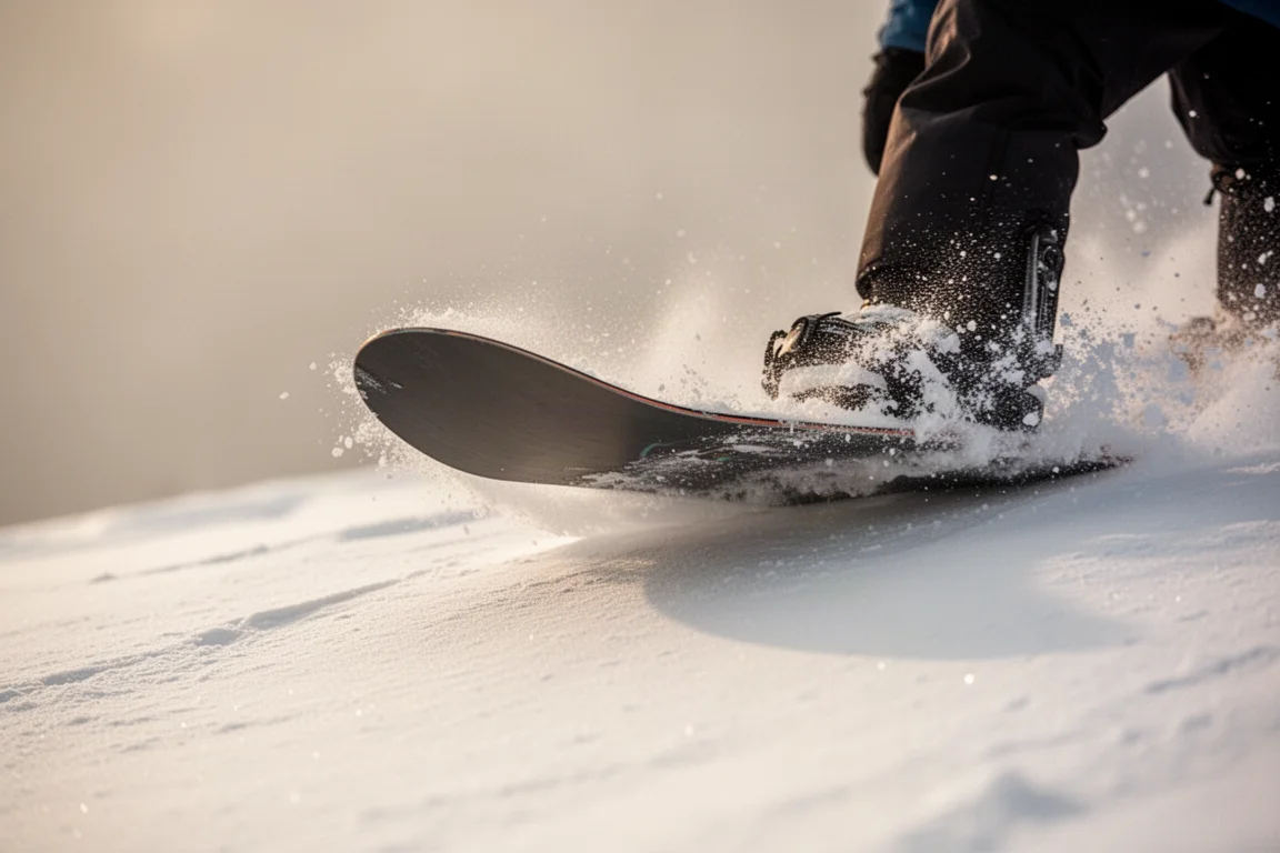Snowboarder macht Butter-Tricks und Nose-Pressen auf glattem Schnee