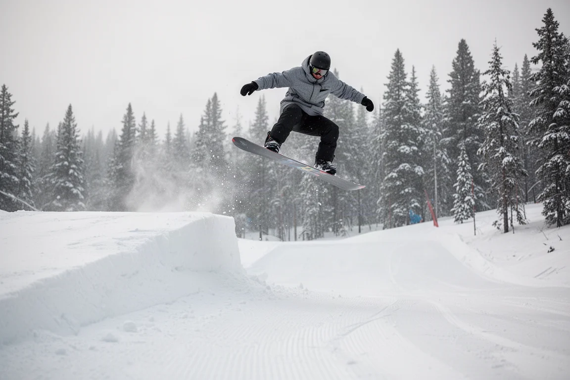 Snowboarder wybierający się z małego boku obok przygotowanej trasy