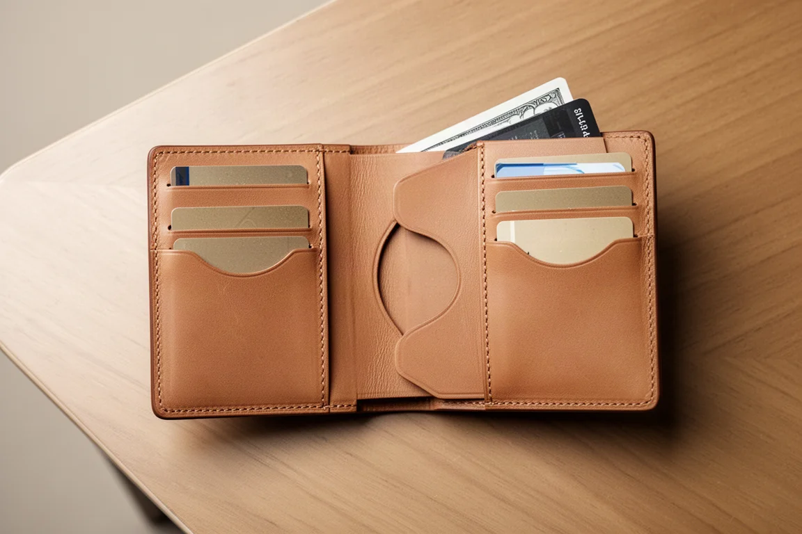 Interior of a bifold wallet showing card pockets and cash compartment