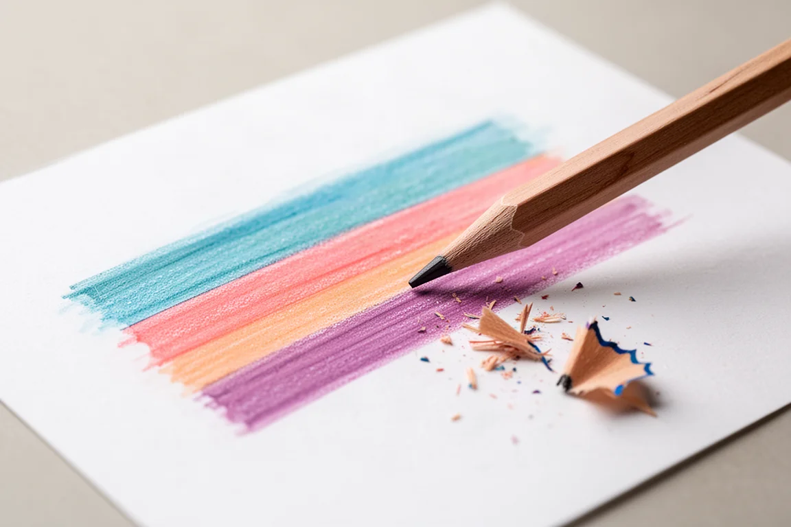 Colored pencil swatches and a pencil shading on paper
