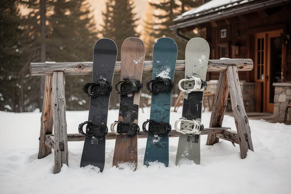 Snowboarder die een diepe bocht carvet op een steile geprepareerde piste