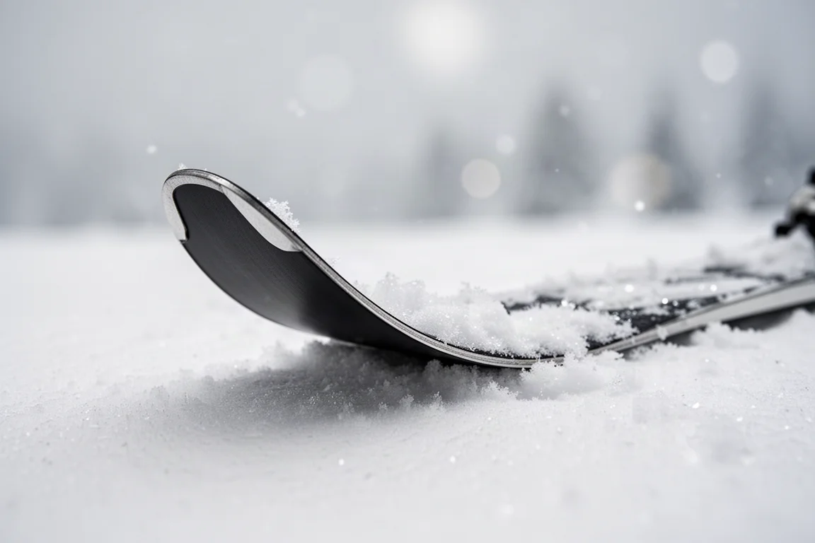 滑雪者在晨光柔和的機壓雪道上流暢地轉彎