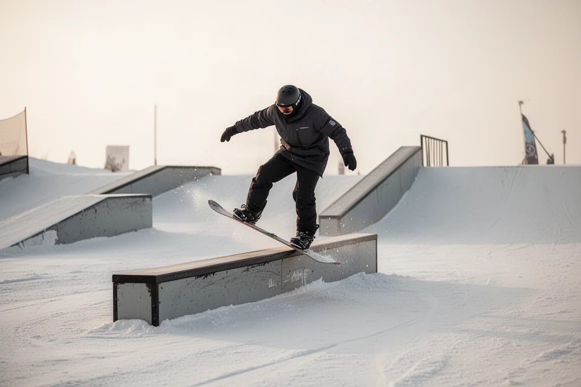 Snowboarder testing the speed limit on a wide groomer
