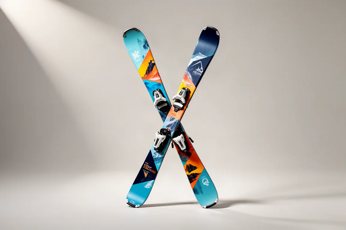 Sci freeride twin tip Rossignol Sender 110 incrociati su uno sfondo grigio