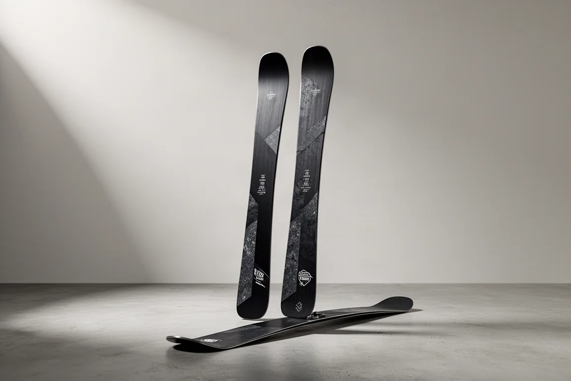 Rossignol Sender Free 100 twin-tip skis standing upright on a concrete surface