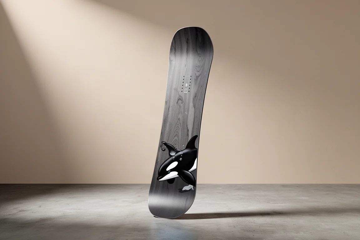 Rossignol Slimi Snowboard aufrecht auf einer Betonfläche stehend