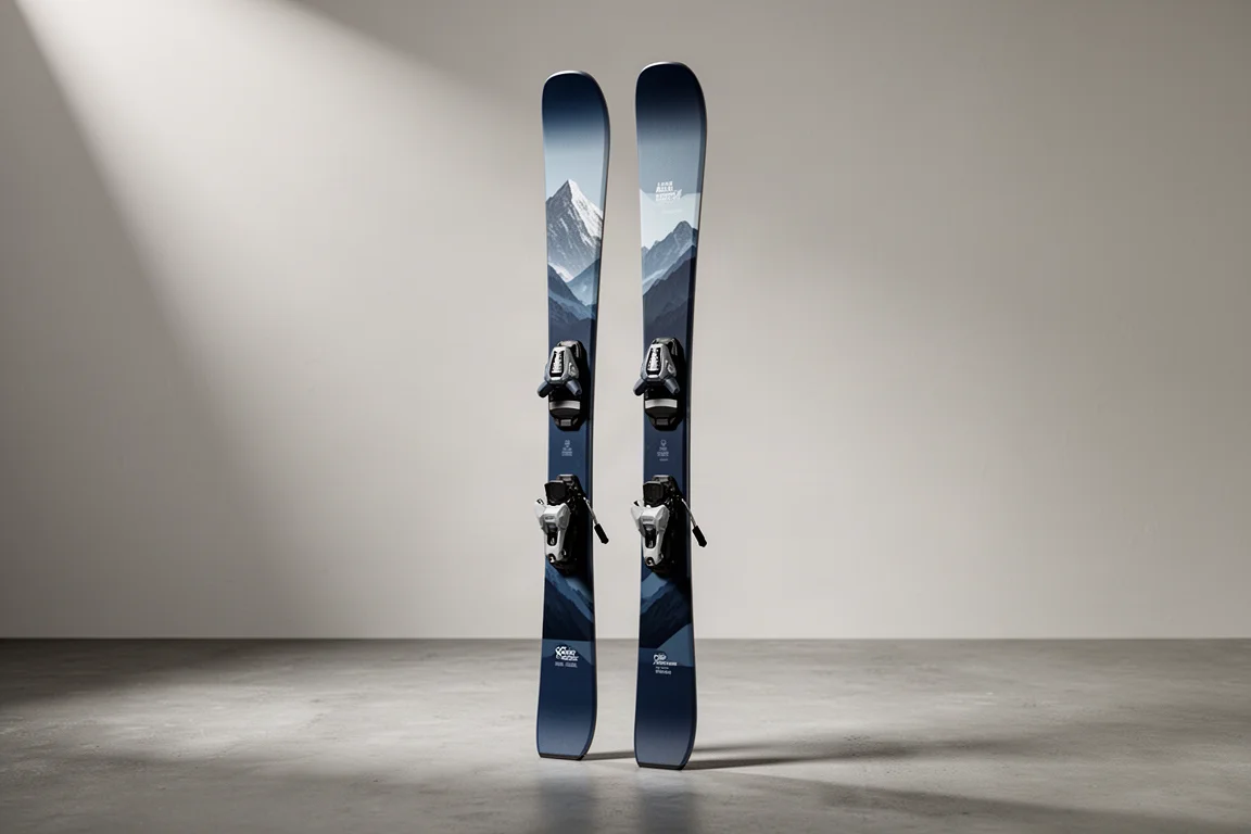 Pair of Rossignol Soul 102 W all-mountain skis standing on a concrete surface