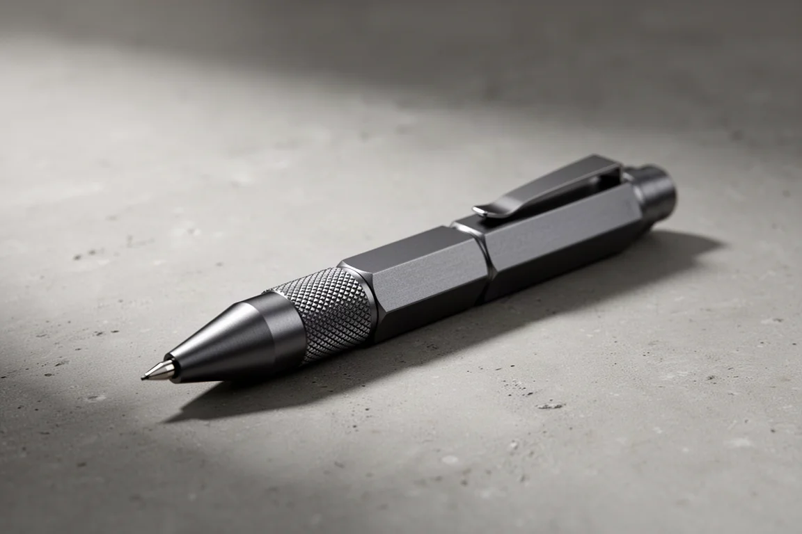 rOtring 600 Dark Stone drafting pencil with hexagonal barrel and knurled grip on concrete