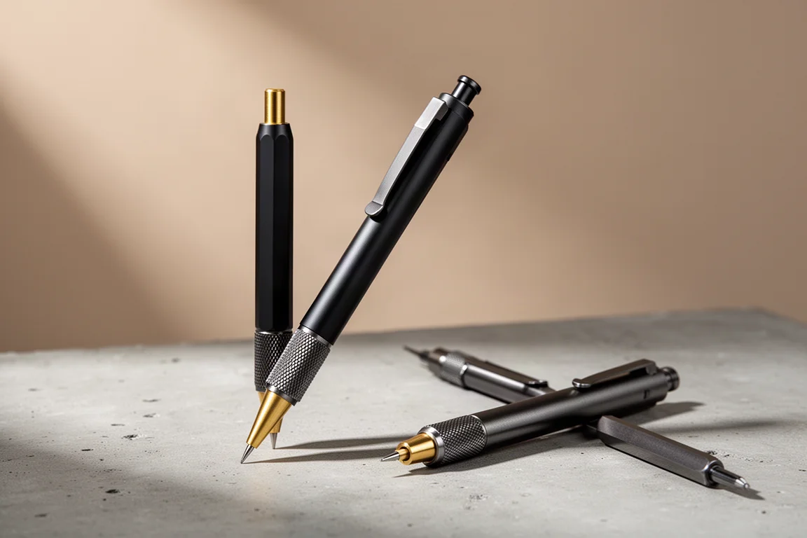 Rotring 800 and Pentel GraphGear 1000 drafting pencils on a concrete surface