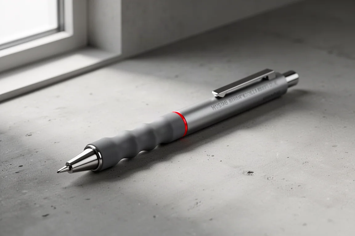 Grey Rotring Tikky Retro mechanical pencil on a concrete surface
