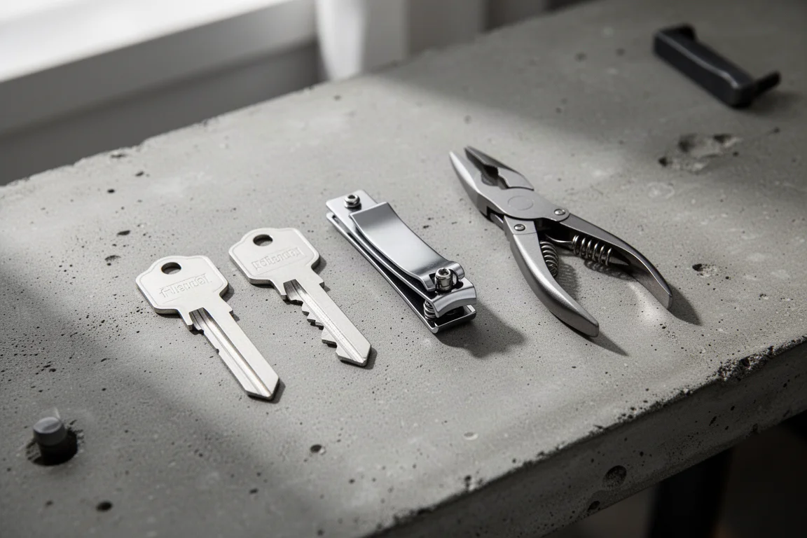 Wymienne narzędzia multitool rozłożone na warsztacie