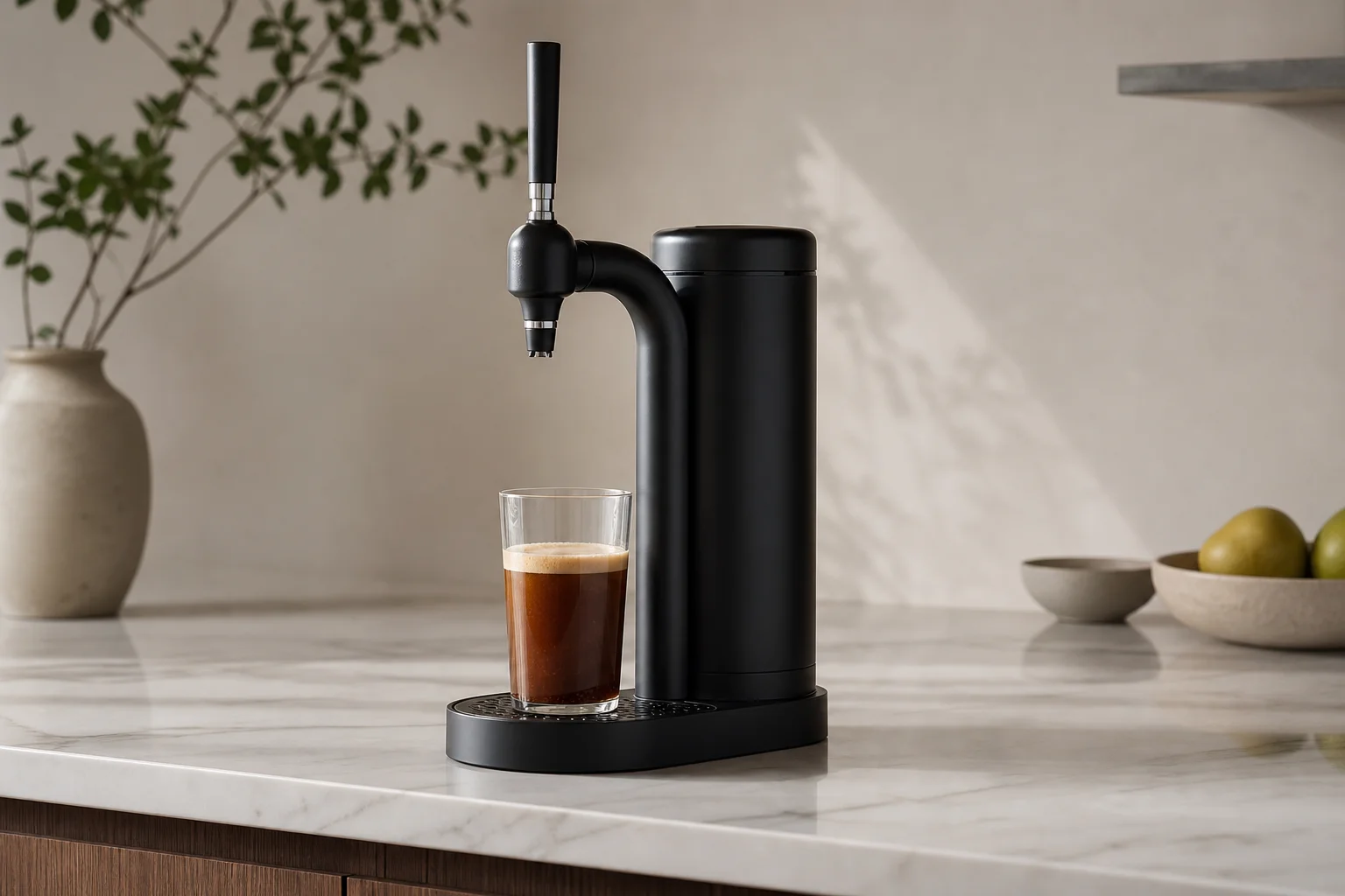 展示在現代廚房檯面上的 Royal Brew Nitro Coffee Maker