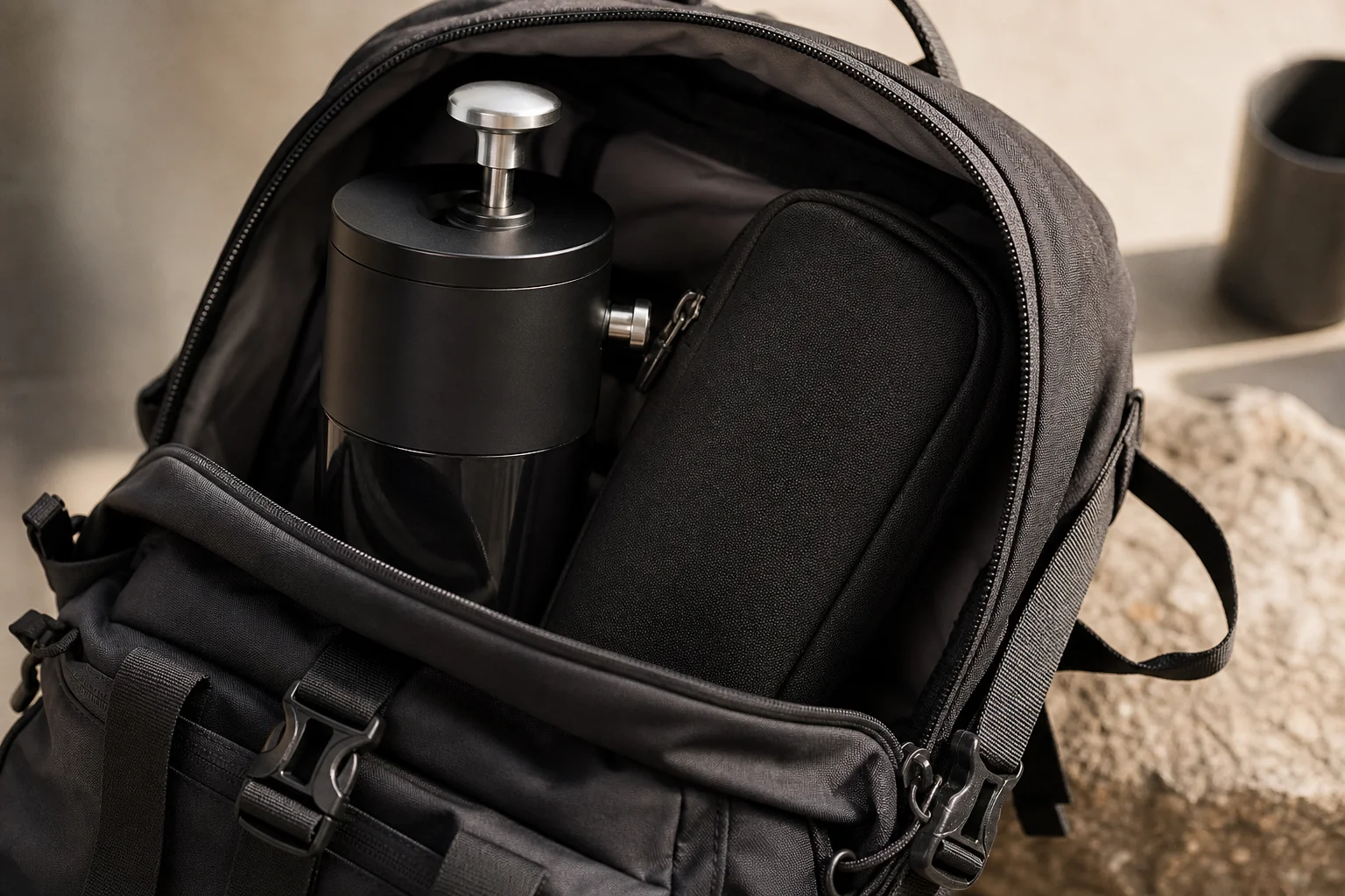 裝入背包中以便攜帶的 Royal Brew Nitro Coffee Maker