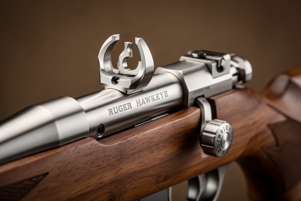 Ruger Hawkeye 槍機特寫,顯示爪式抽殼鉤和三段式保險