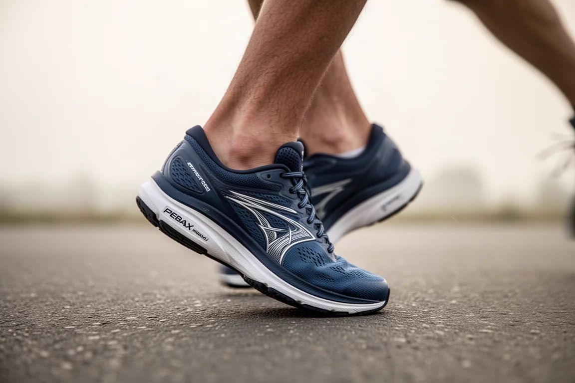 Runner's foot landing on the forefoot rocker of a soft racing shoe