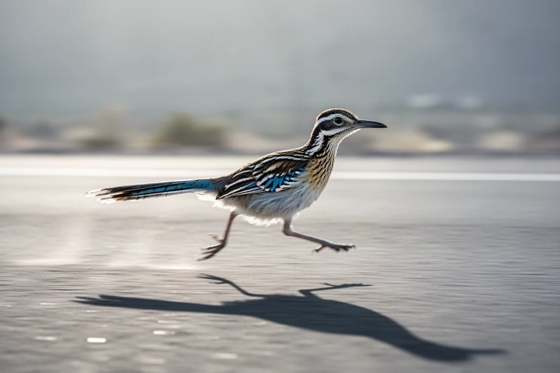 Runner mid-stride on a flat road during a fast 10K training effort