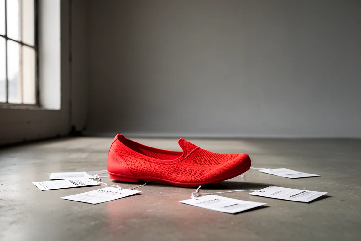 Fila di scarpe da running dai colori vivaci su un pavimento espositivo di un negozio