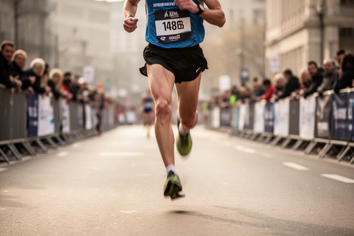 Coureur filant à toute vitesse lors d'un 10K sur une rue urbaine fermée