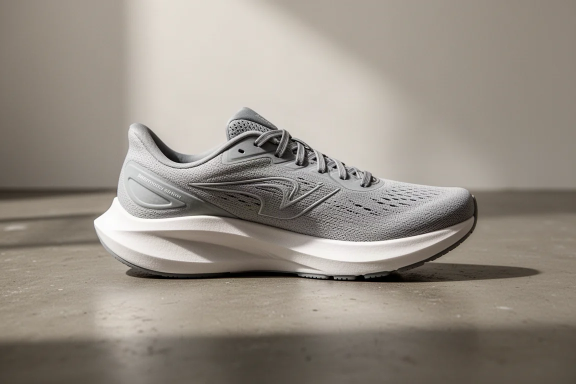Stability running shoe midsole viewed from the side