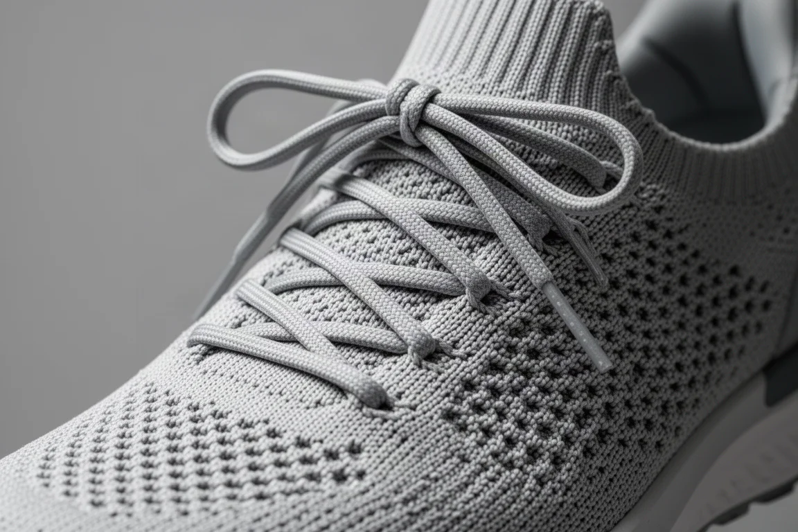 Primer plano del empeine de una zapatilla de running con los cordones bien ajustados