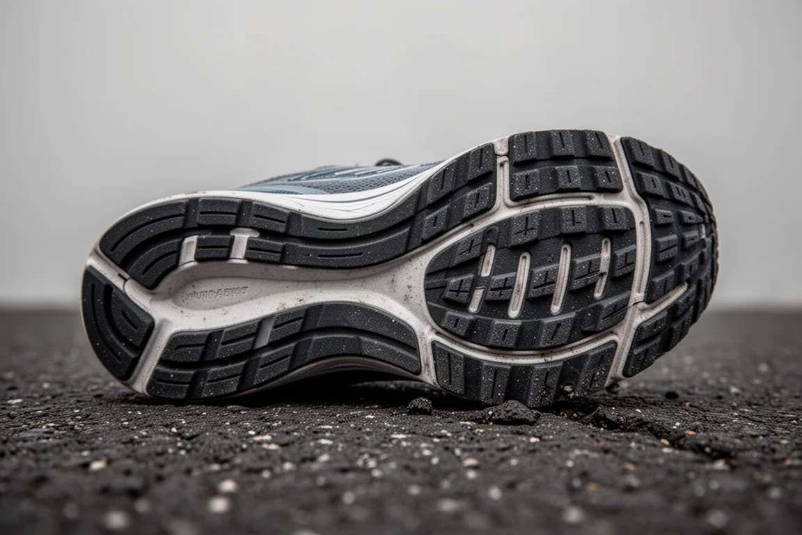 Outsole rubber contact detail on rough tarmac