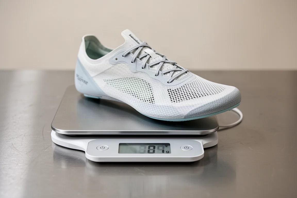 Precision scale weighing an ultralight racing shoe