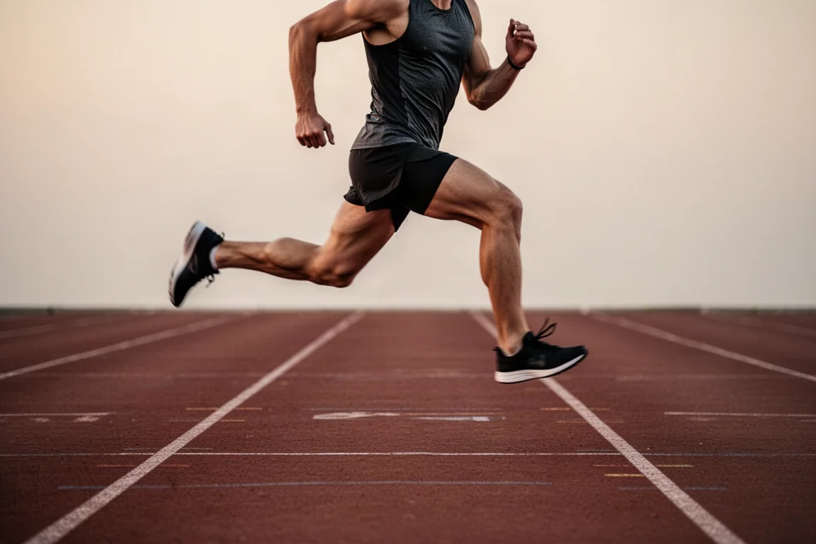 Track athlete sprinting through interval repetitions at an outdoor running track