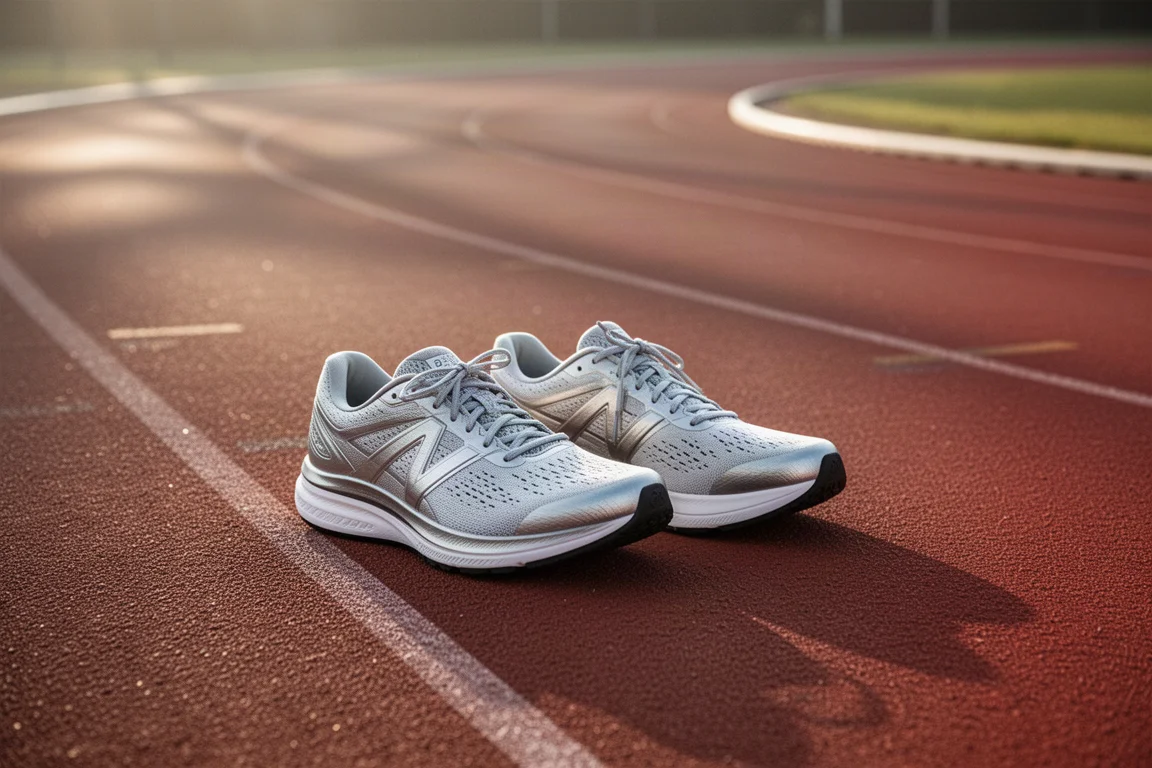 Tempo-Laufschuhe neben einer Bahn am Trainingstag