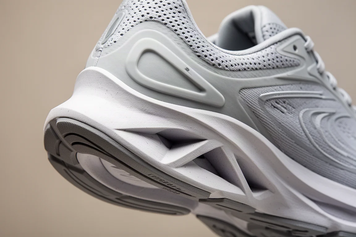 High-stack carbon-plated racing shoe detail showing carved-out midsole sections