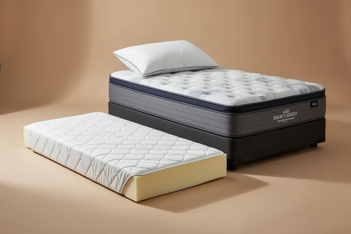Bunk-size foam mattress and tall pillow-top RV mattress on a neutral backdrop