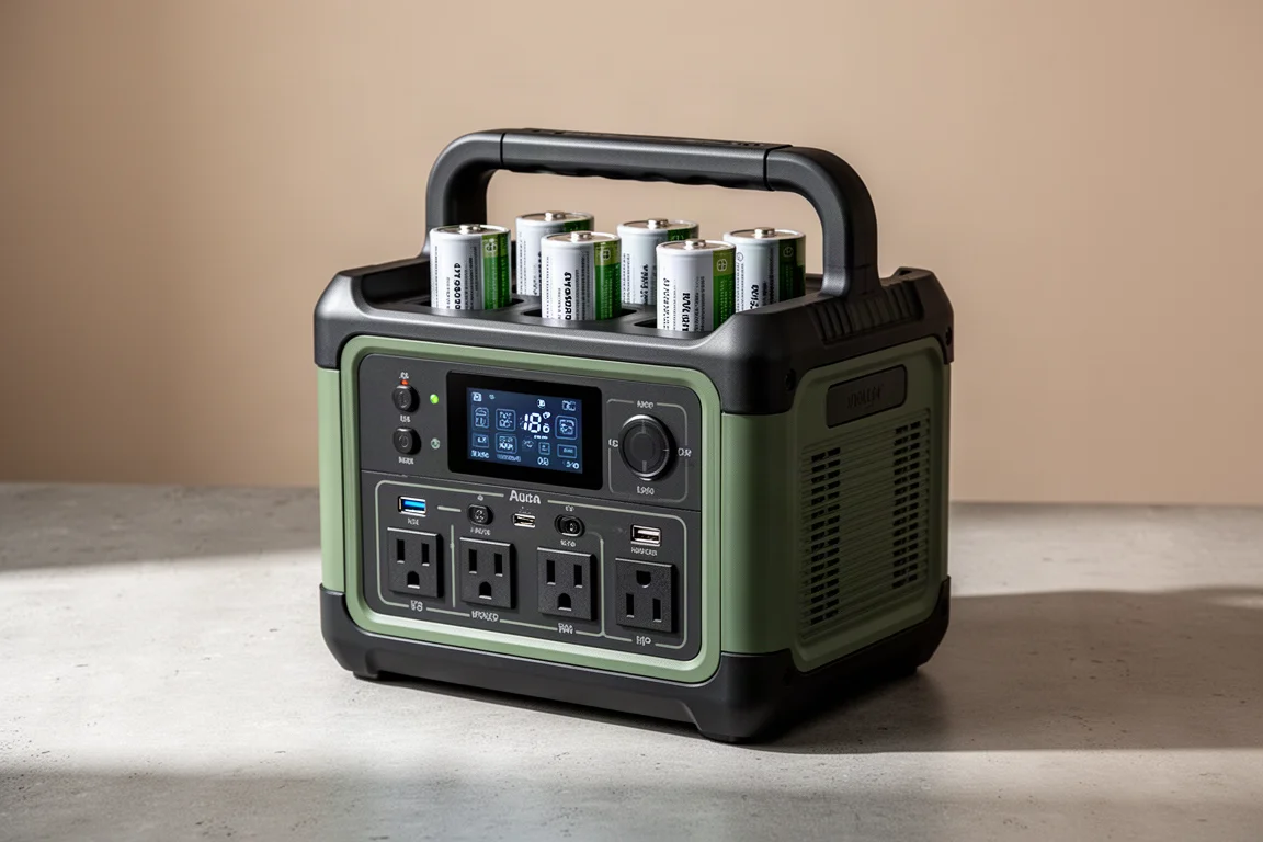 Ryobi 18V ONE+ 1800-Watt Power Station z zainstalowanymi akumulatorami na betonowej powierzchni