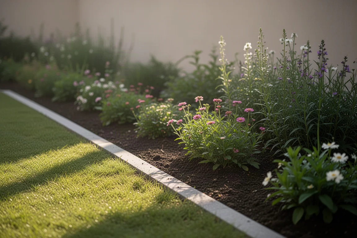 Gardener trimming a flower bed edge with a compact handheld shear
