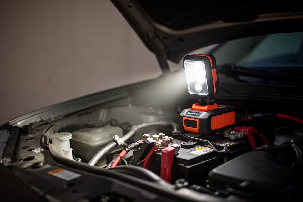 Luz LED de trabajo integrada iluminando el vano motor de noche
