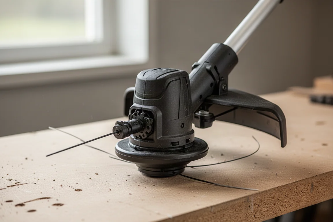 String trimmer head with adjustable guard set to the 17-inch cutting position