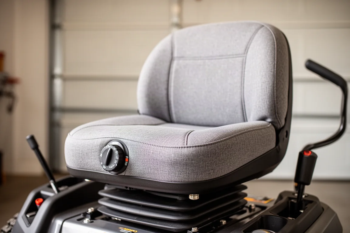 Air ride-stoelvering van een rittremaaier met instelknop voor gewicht