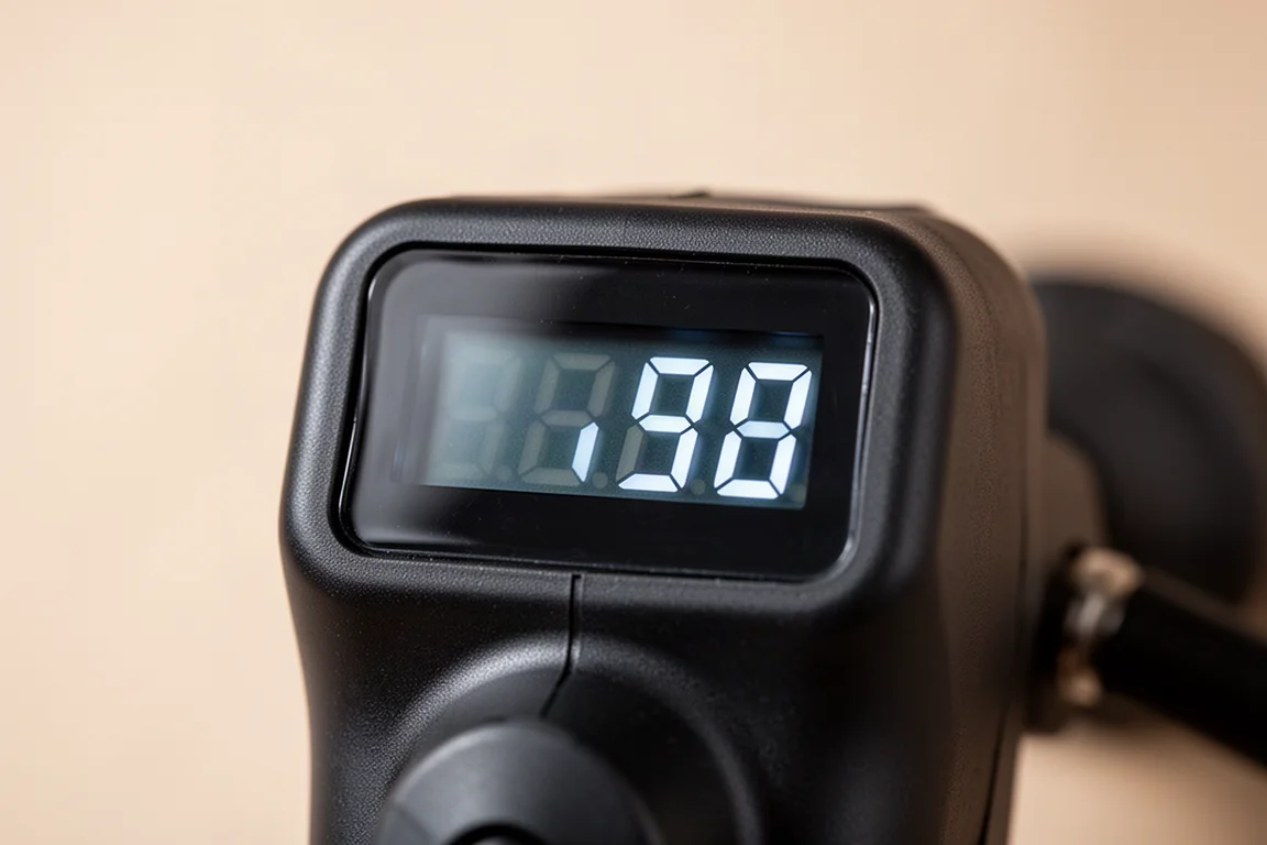Primo piano di un display digitale della pressione che mostra un valore PSI in aumento