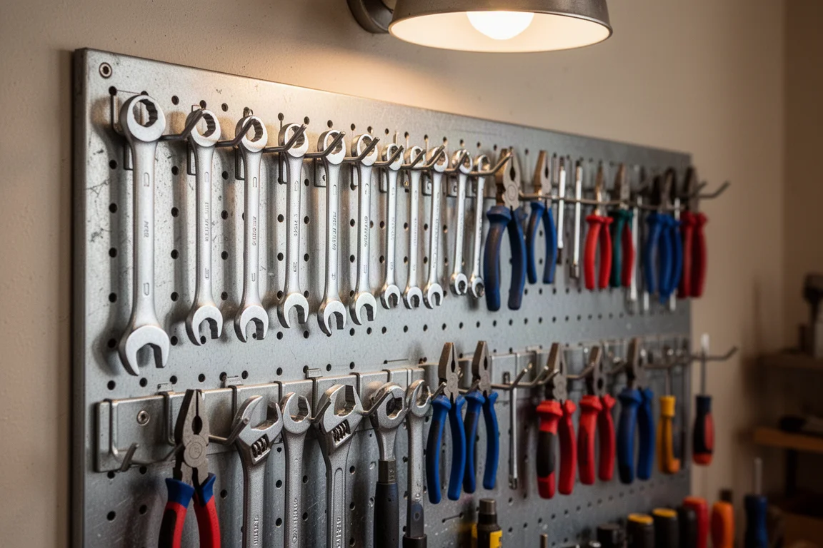Metall-Schlitzen-und-Lochwand-Panel mit dicht organisiertem Handwerkzeug